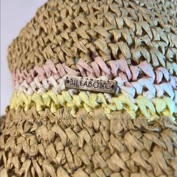 BILLABONG Paper Straw Hat Pastel Stripes Pink White Yellow Cowboy Sun Festival - Picture 3 of 12